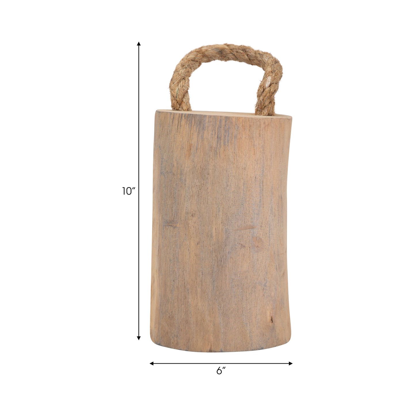 Object - Brown Wood Door Stopper with Rope Handle, 10 in.