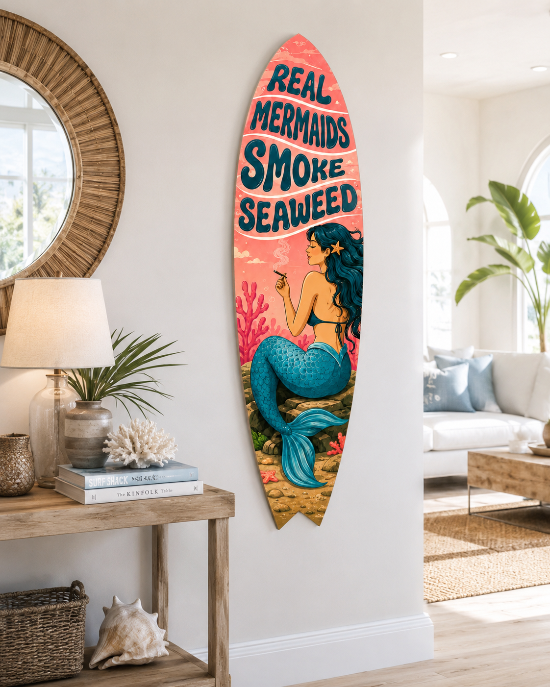 Real Mermaids Smoke Seaweed Surfboard, Wall Art