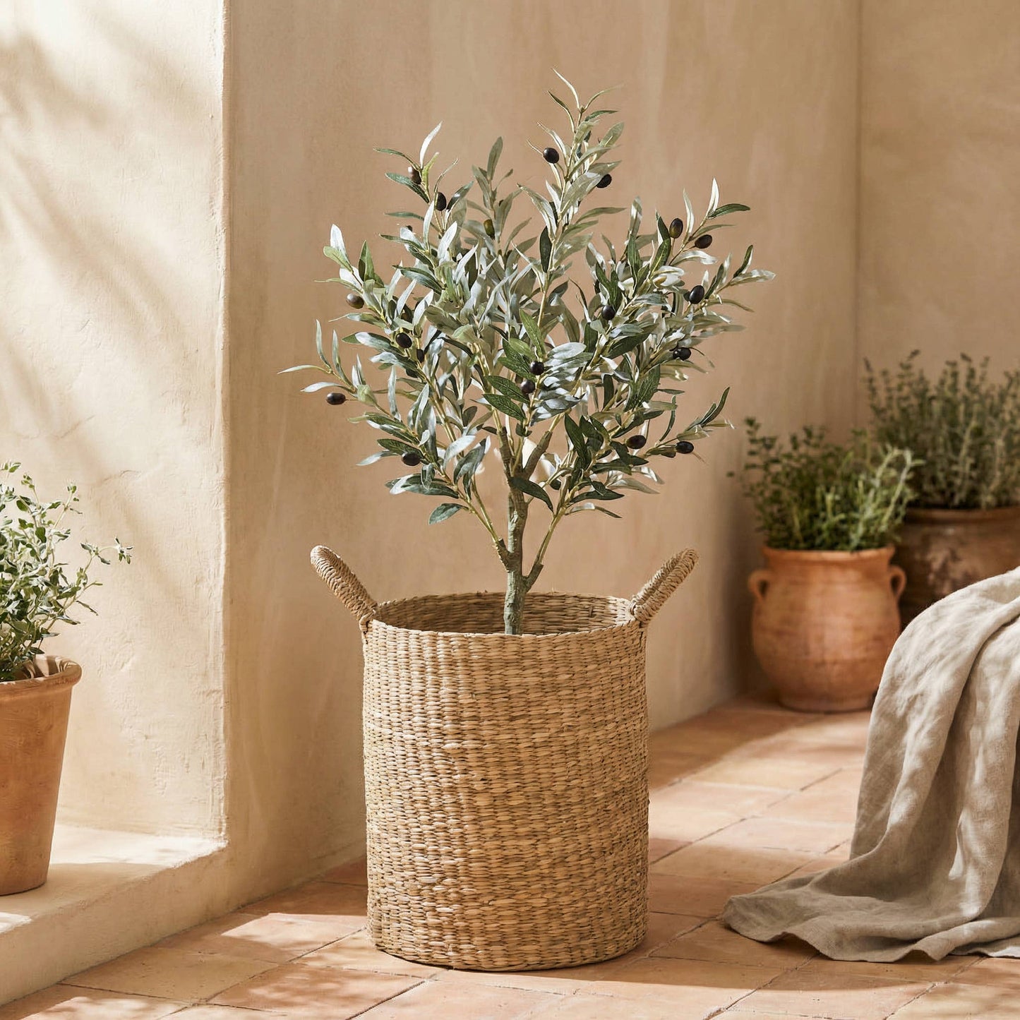 Classic Seagrass Floor Basket with Handles