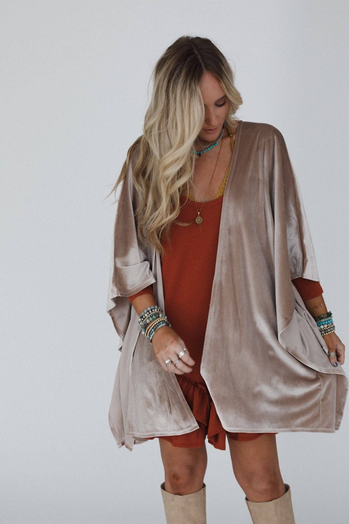 Savoy Velvet Kimono - Taupe