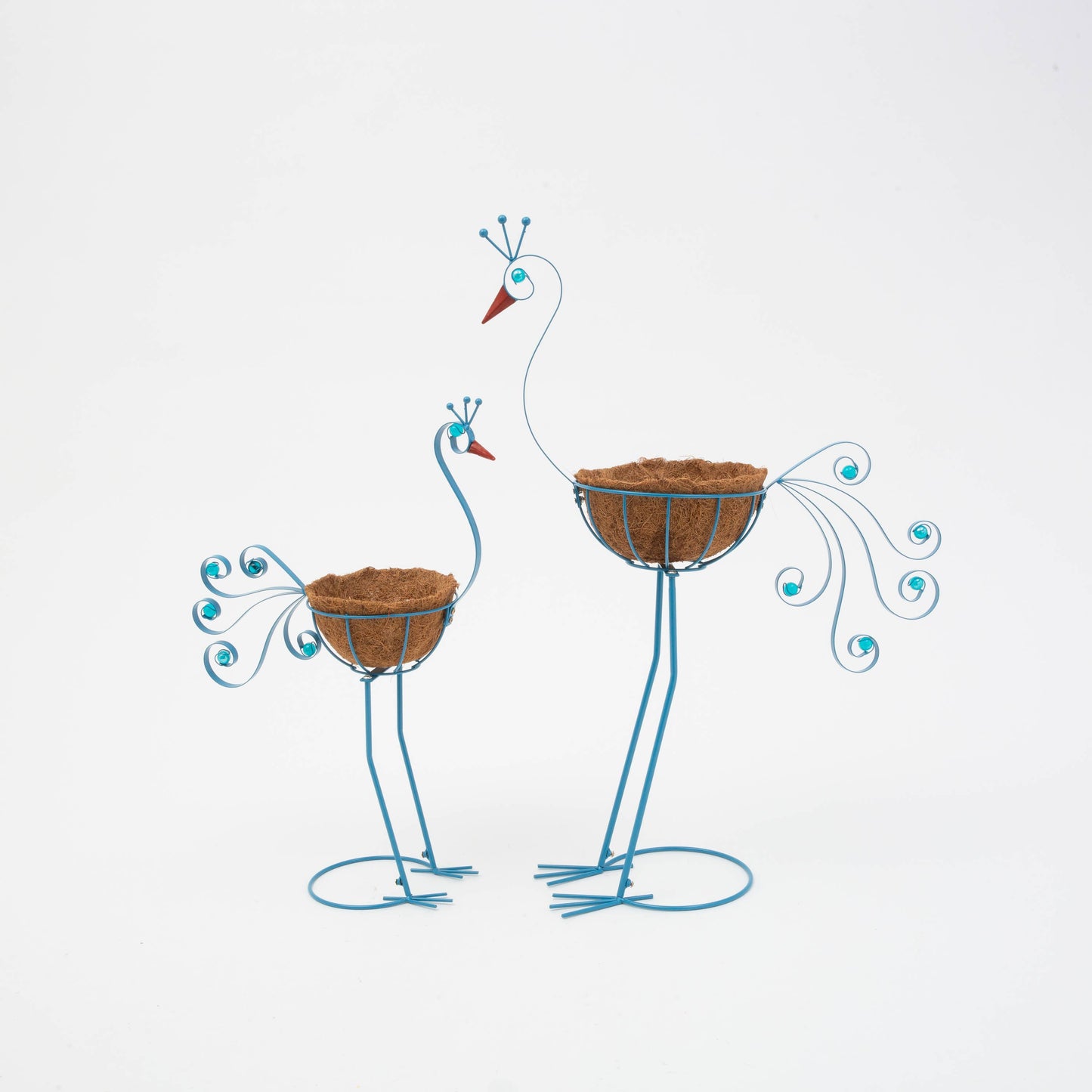 Metal Peacock with Coco Mat Planter Set