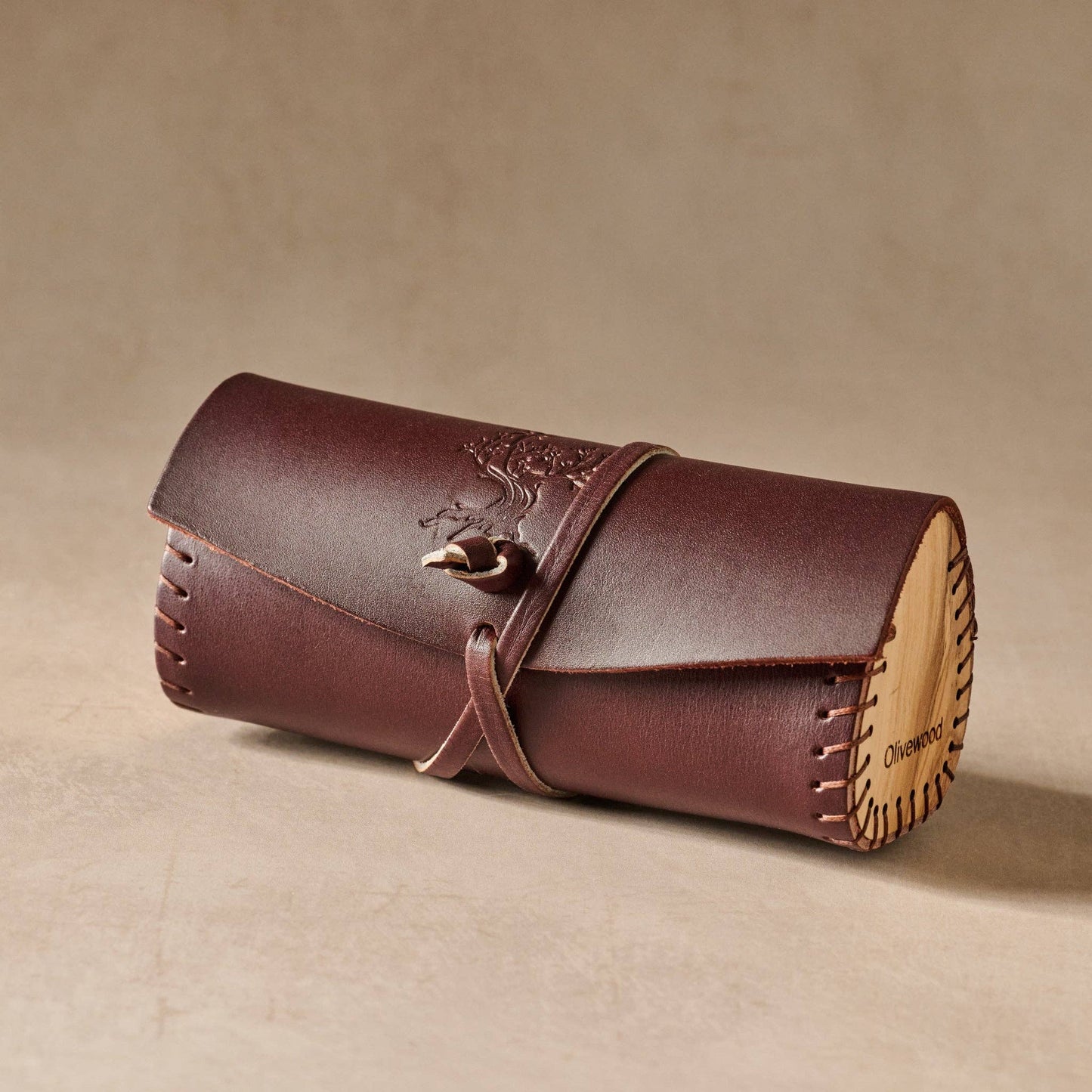 Leather & Olive Wood Eyeglass Case