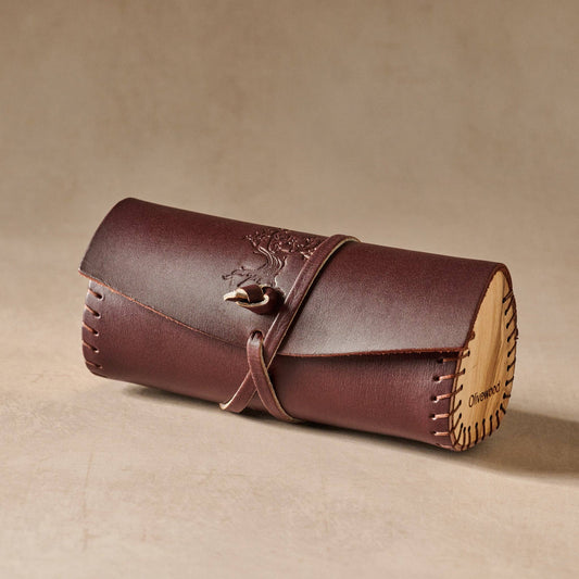 Leather & Olive Wood Eyeglass Case
