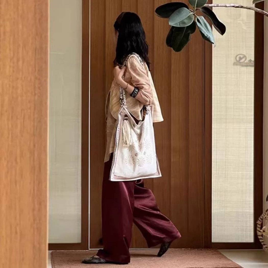 Boho Square Tote Bag With Tassel