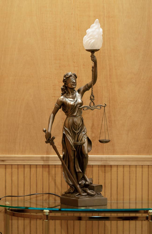 Large Lady Justice Lamp w/ Glass Shade
