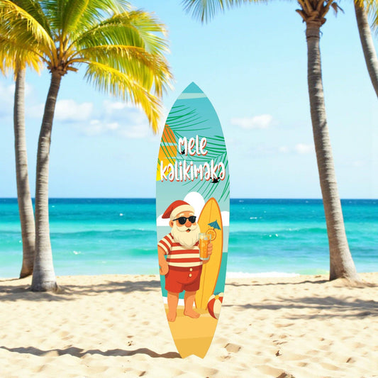 Mele Kalikimaka Christmas Santa Surfboard Wall Art