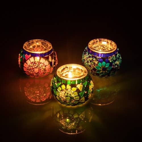 Mosaic Candle Holder, Glass Candle Holder - Set of 3