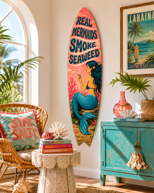 Real Mermaids Smoke Seaweed Surfboard, Wall Art