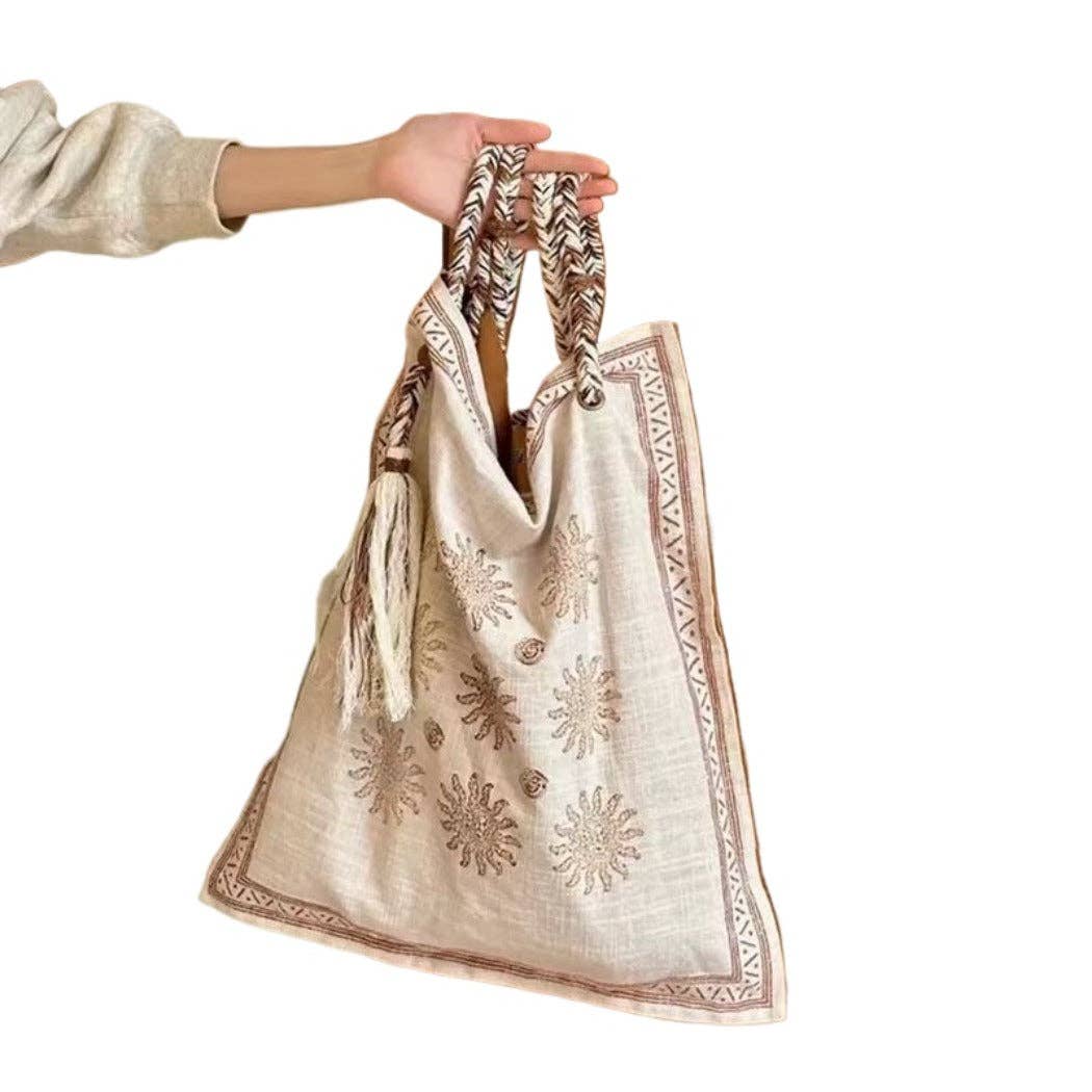 Boho Square Tote Bag With Tassel