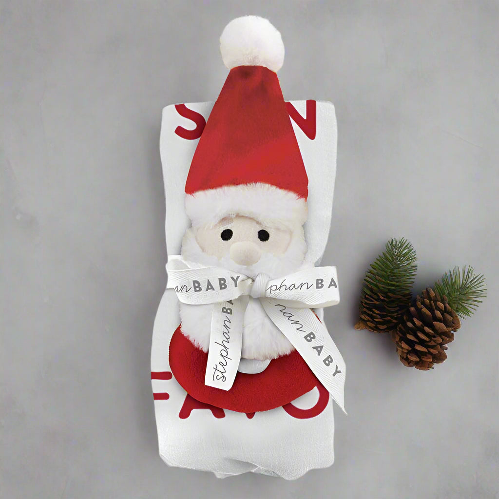 Swaddle Blanket and Plush Santa Rattle - Santa's Favorite