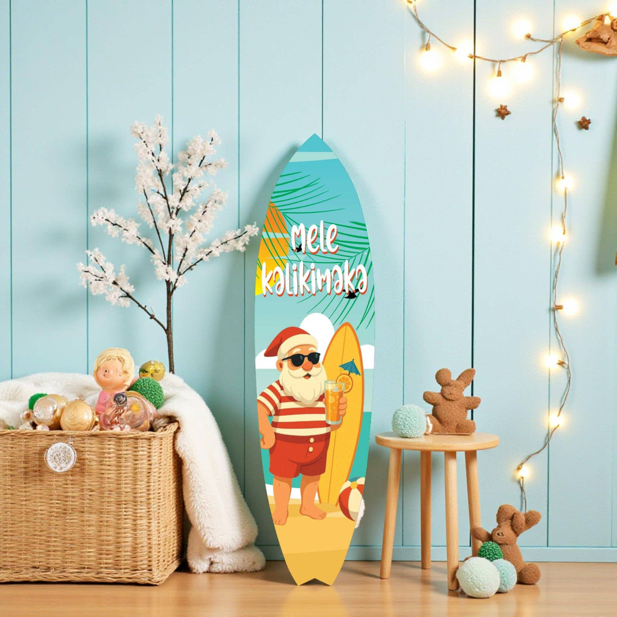 Mele Kalikimaka Christmas Santa Surfboard Wall Art