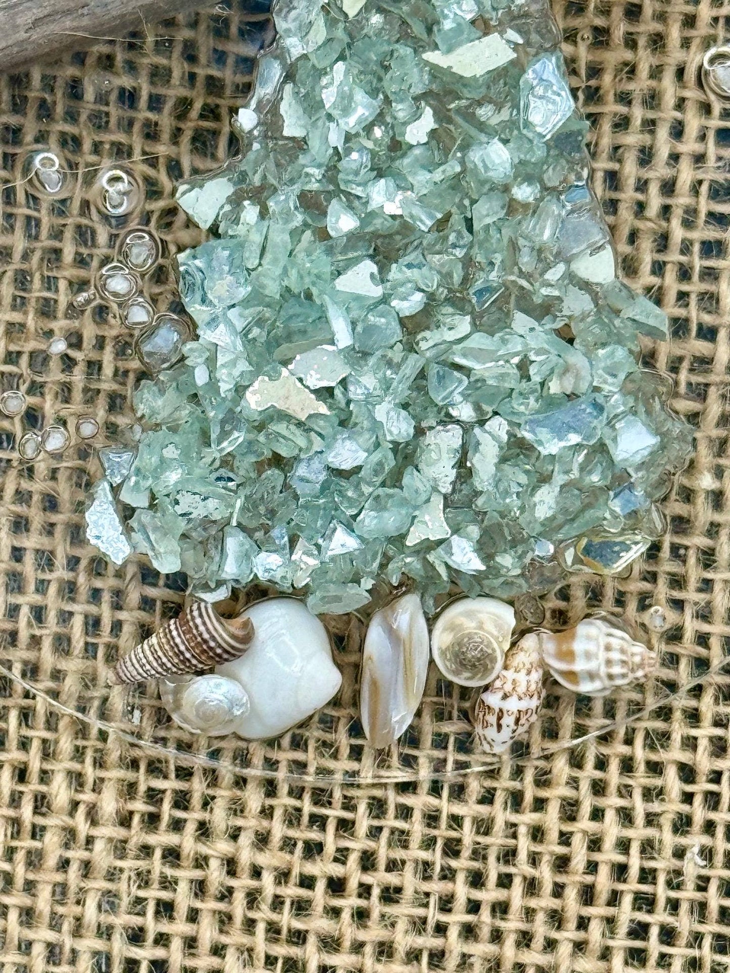 Coastal Christmas Ornament- Aqua  Christmas Tree w/ shells