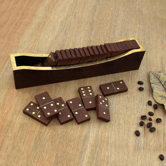 Handmade Classic Entertainment Wood Brass Domino Set