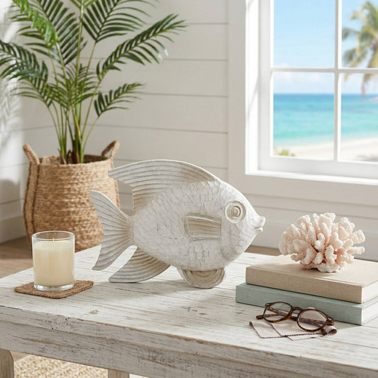 Resin Coastal Fish Decorative Figurine - White