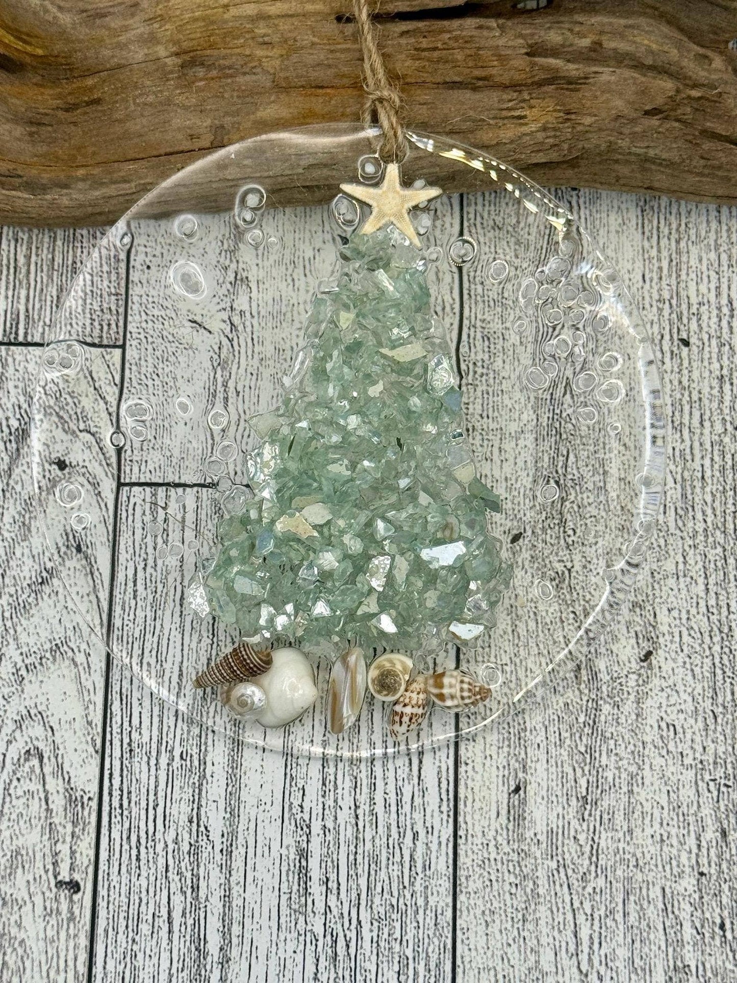 Coastal Christmas Ornament- Aqua  Christmas Tree w/ shells