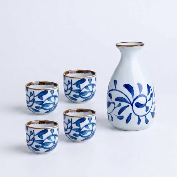 Porcelain Blue & White Black Sake Set