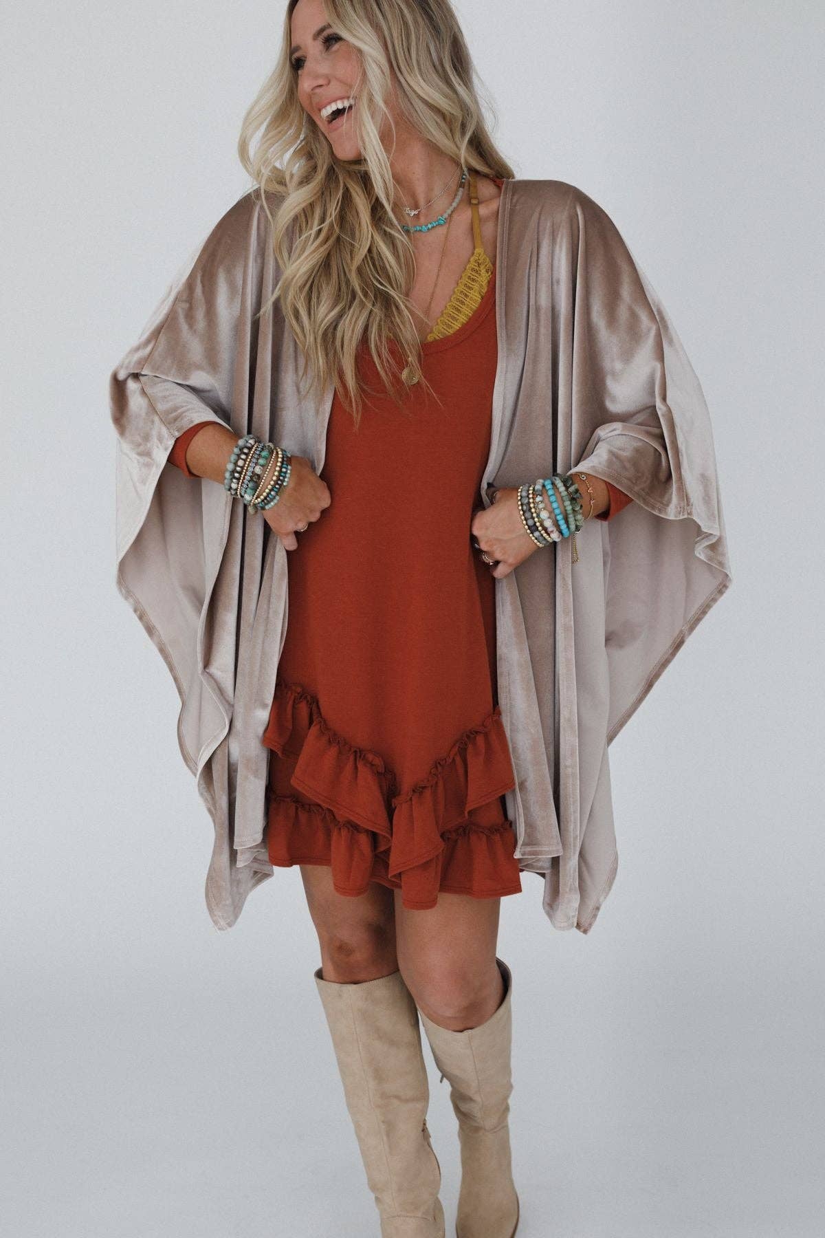 Savoy Velvet Kimono - Taupe