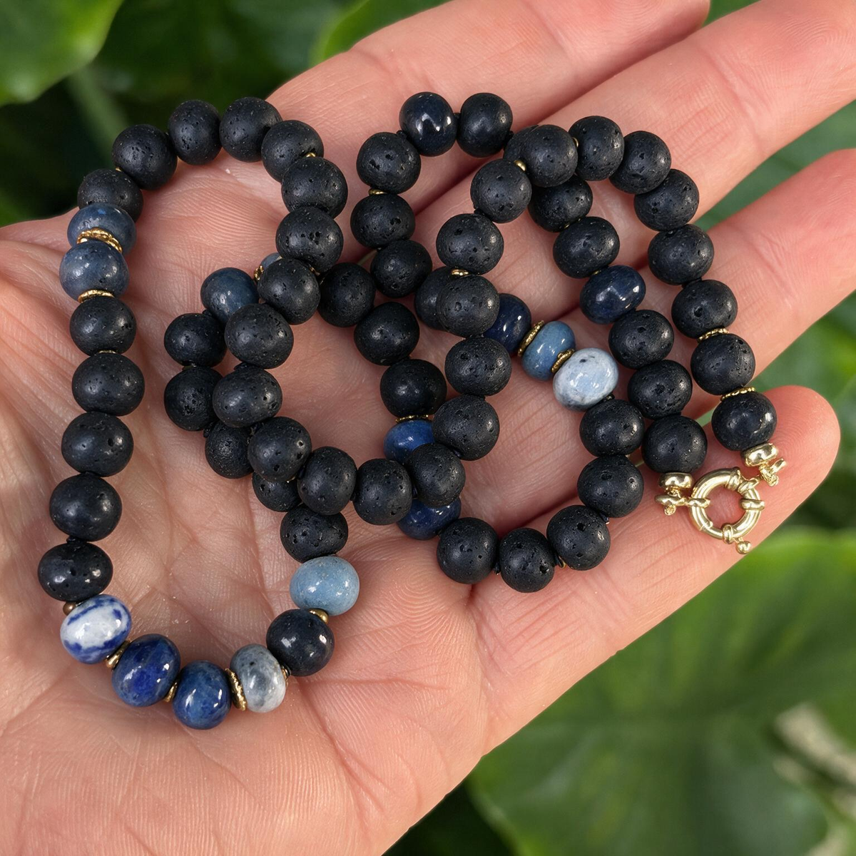 Natural Lava Stone Tiger's Eye Beaded Necklace