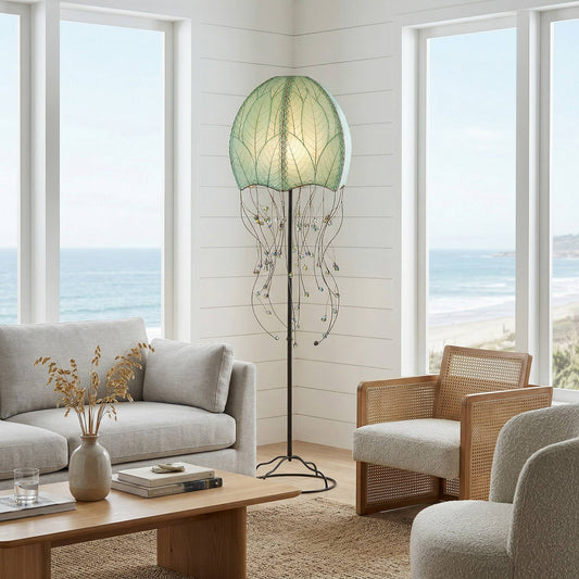 Jellyfish Large Lamp Sea Blue, Shade Made of Cocoa Leaves
