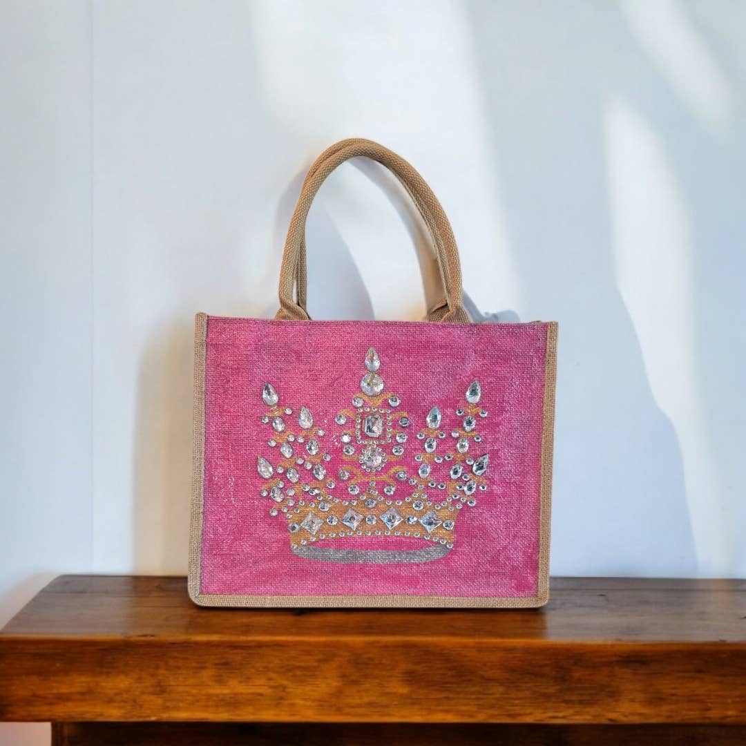 Pink and Gold Crown Tote Bag