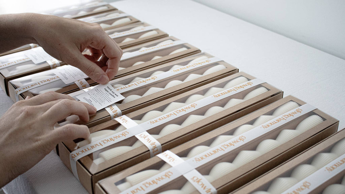 Ribbed Hourglass Taper Candles- Set of two