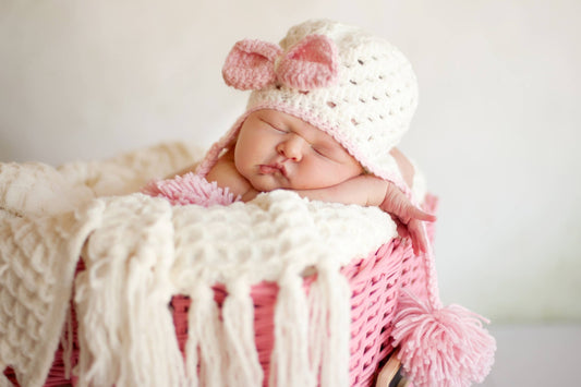 Cream w/Jumbo Pom Poms Crocheted Baby Hat