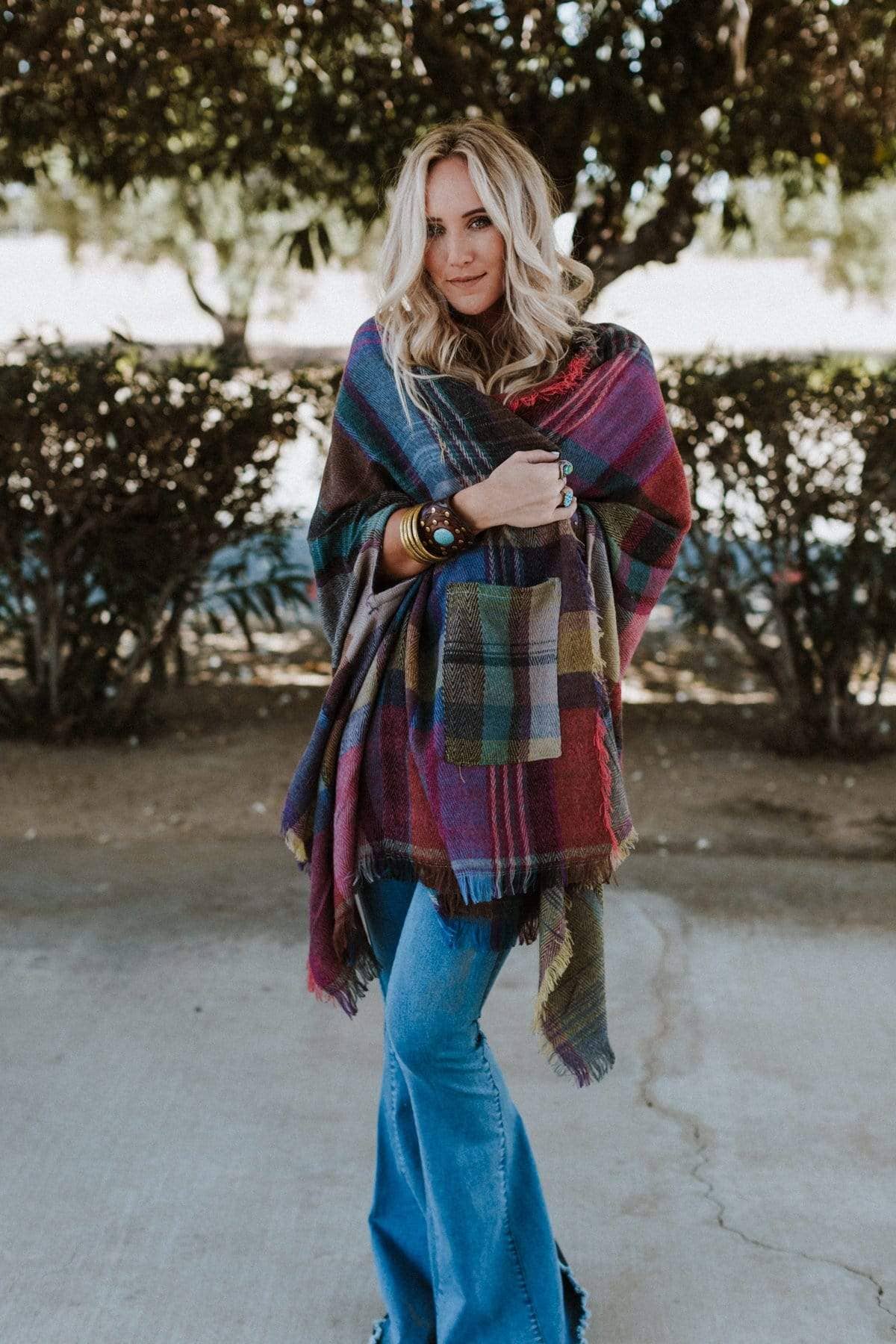 Cozy Plaid Pocket Ruana Wrap