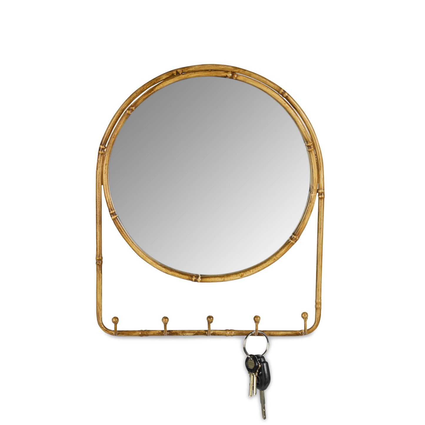 Brown Metal Wall Mirror w/Hooks