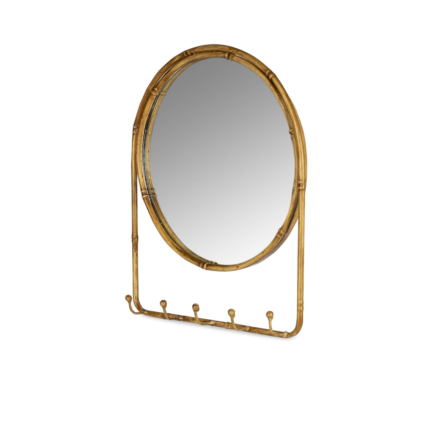Brown Metal Wall Mirror w/Hooks