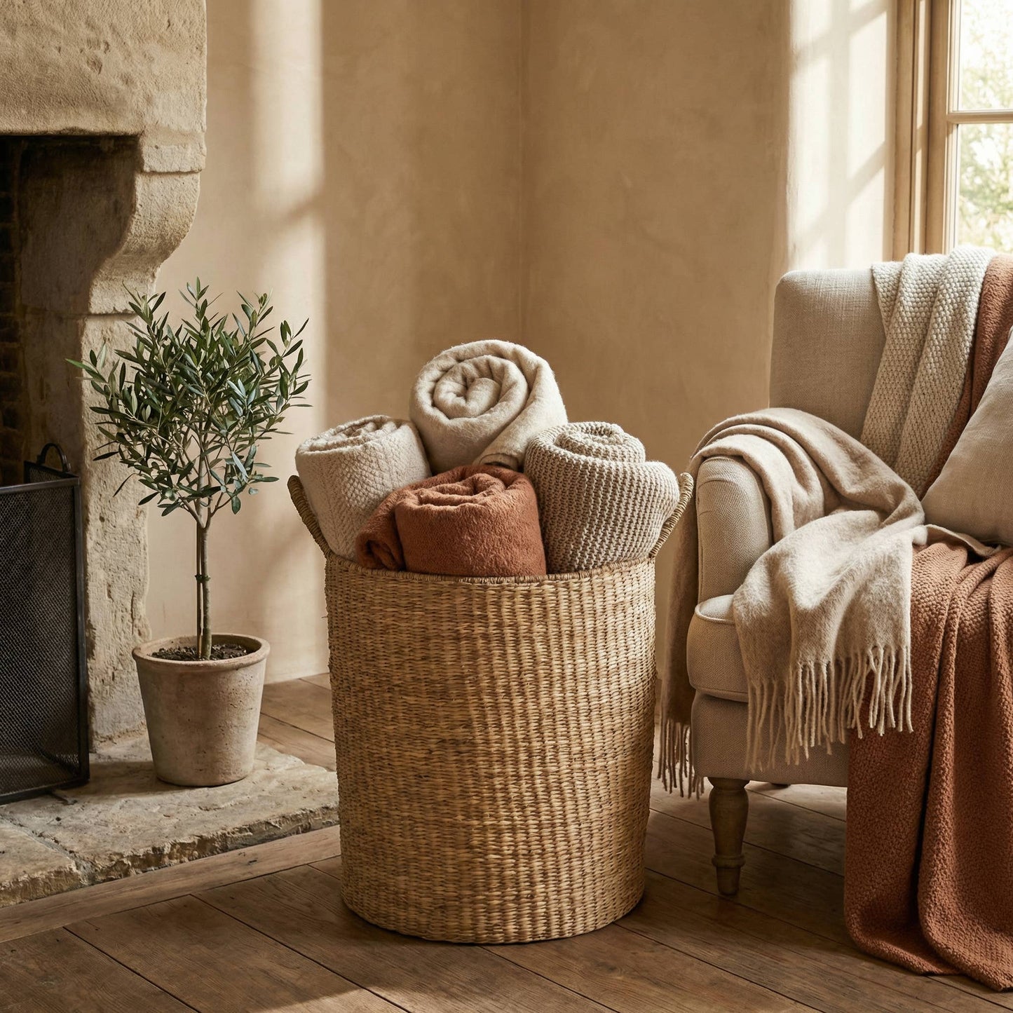 Classic Seagrass Floor Basket with Handles