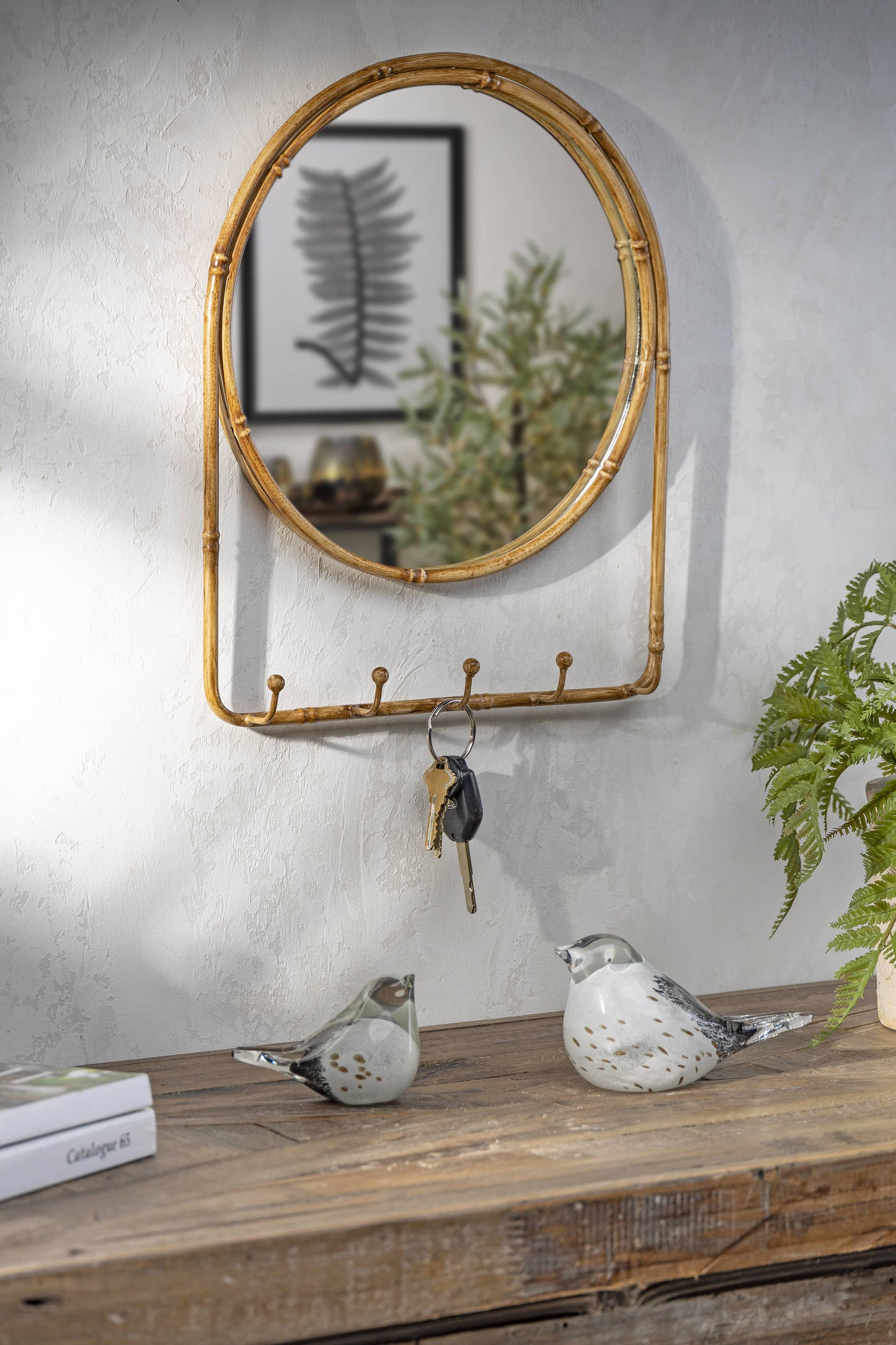 Brown Metal Wall Mirror w/Hooks