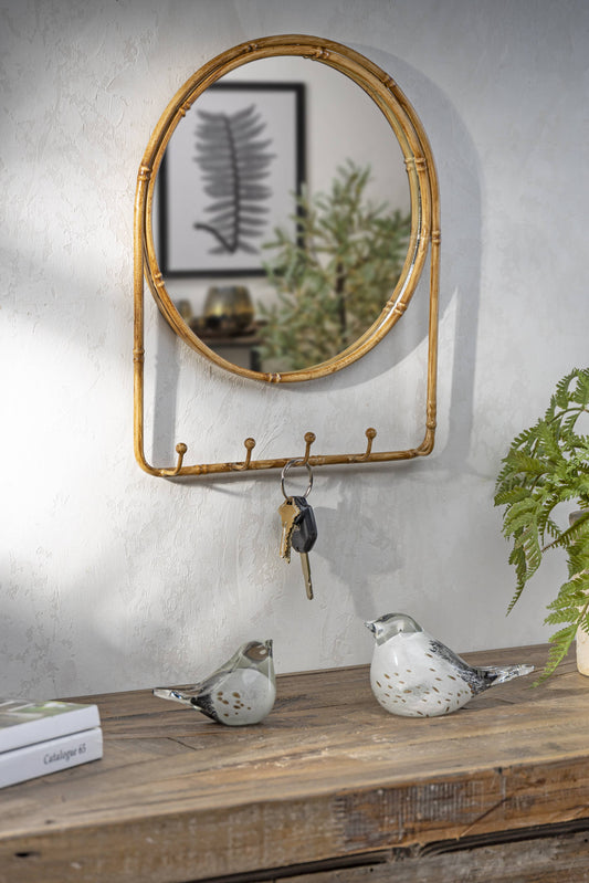 Brown Metal Wall Mirror w/Hooks