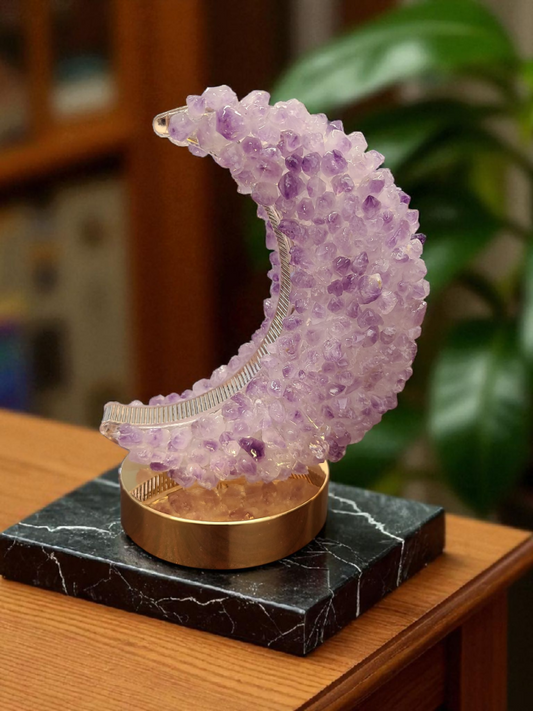 Amethyst Moon Crystal Gemstone LED Lamp