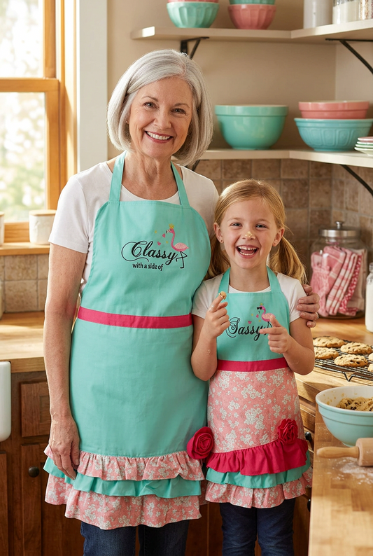 Mommy And Me Classy Sassy Apron Set with Flamingos