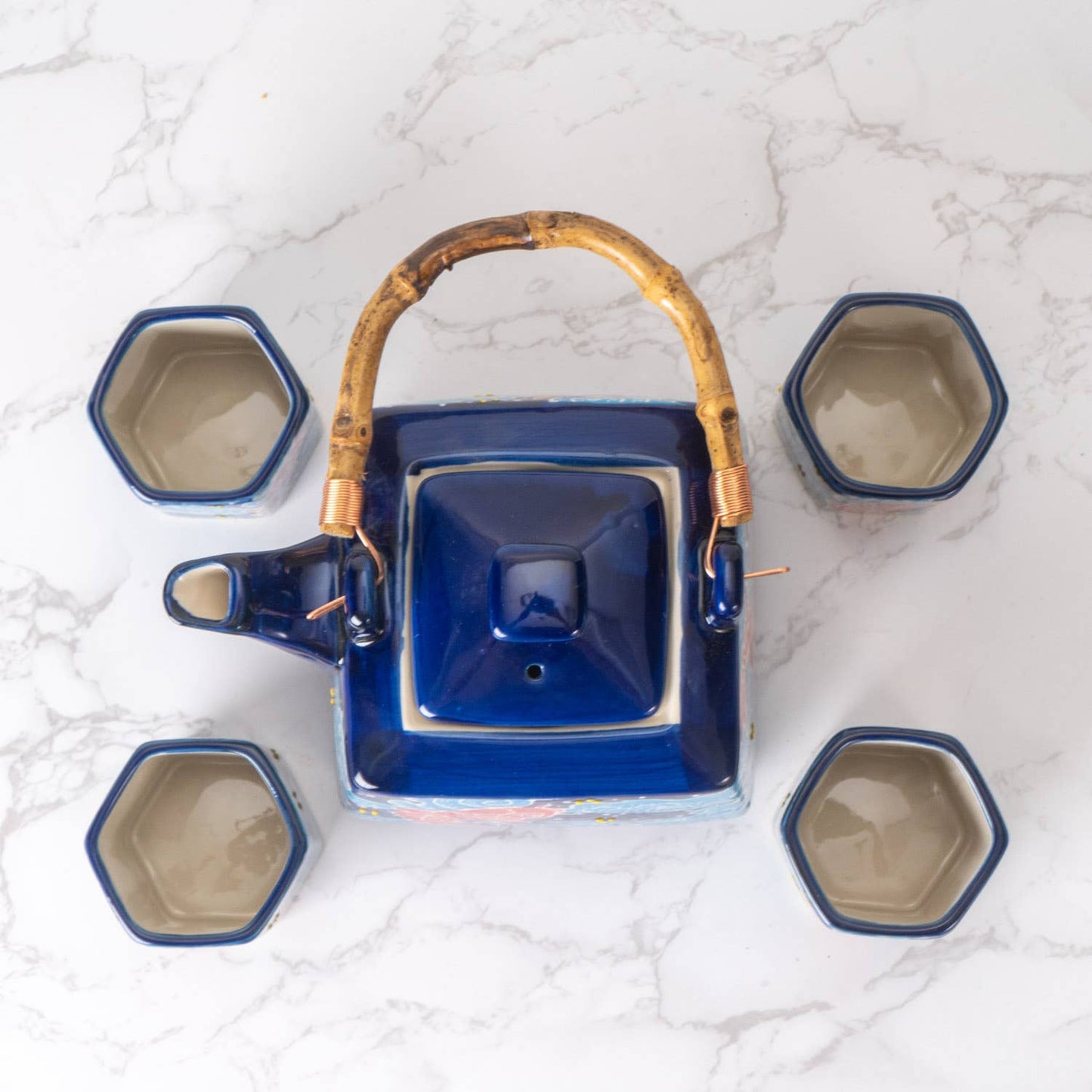 Great Wave Tea Set 20oz Tea Pot with 4 Hexagon Cups