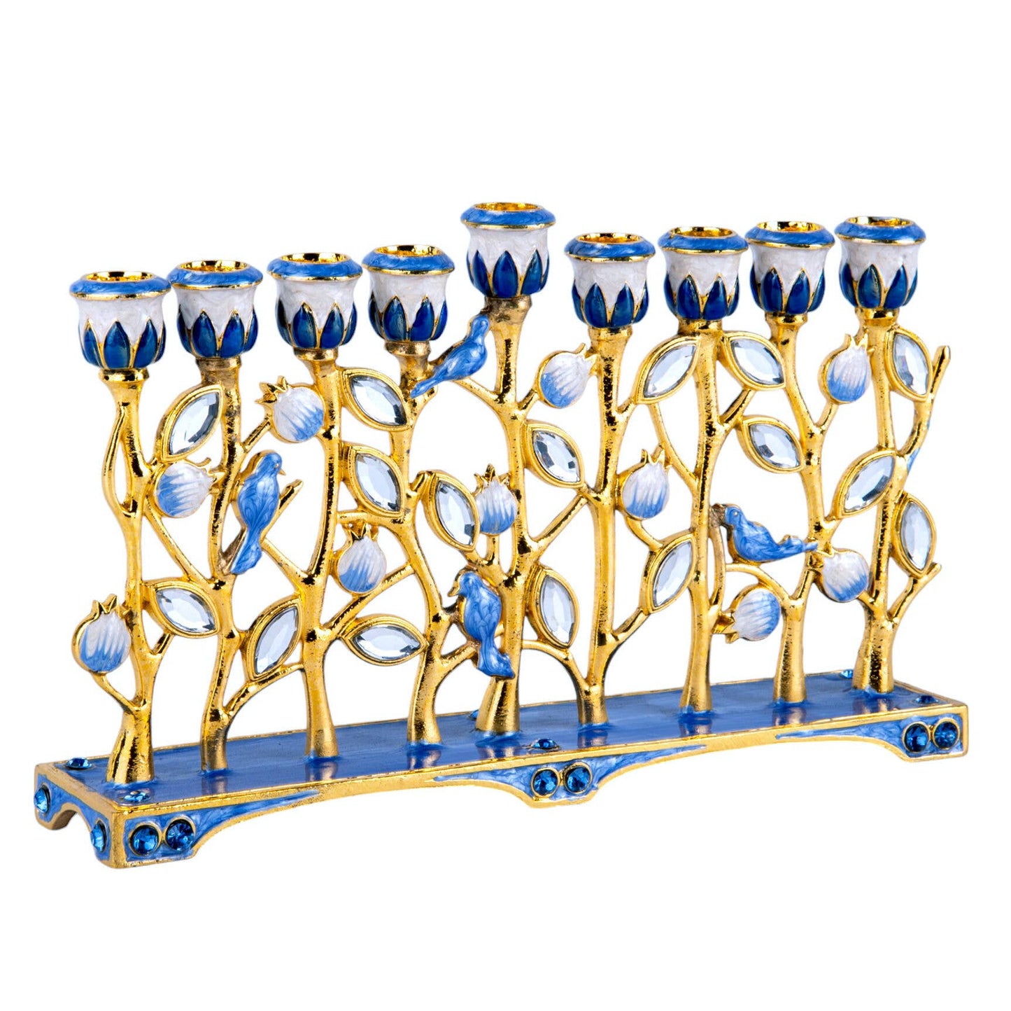 Hanukkah Enameled Flowers Menorah. Hand-Painted