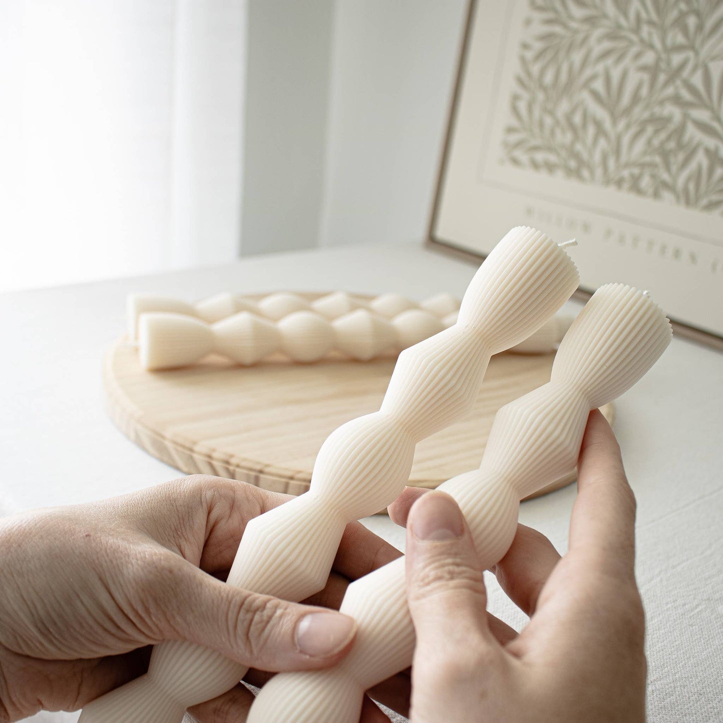 Ribbed Hourglass Taper Candles- Set of two