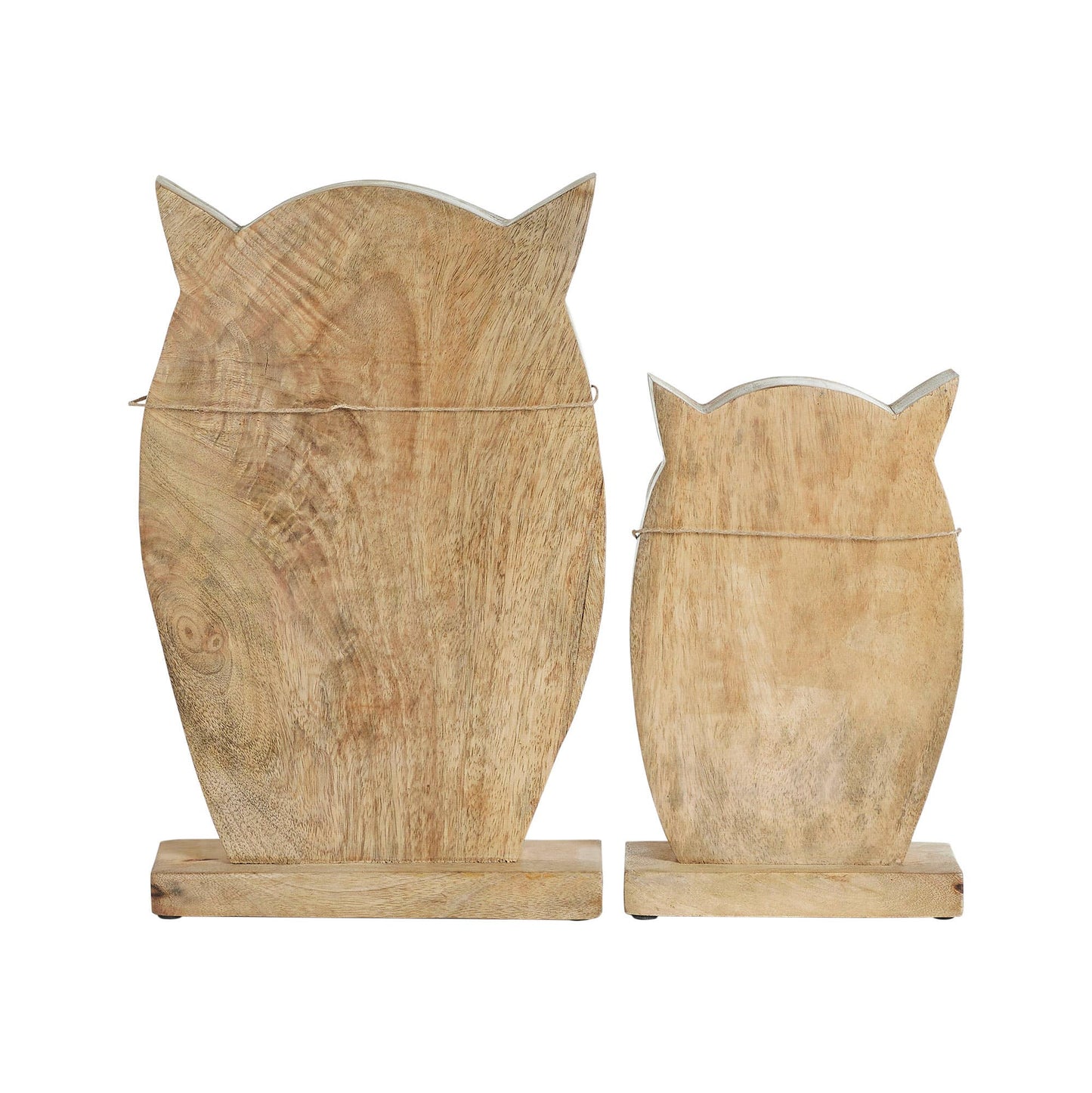 Carved Wood Owl Natural Figurine Set, 2-Piece Fall Decor