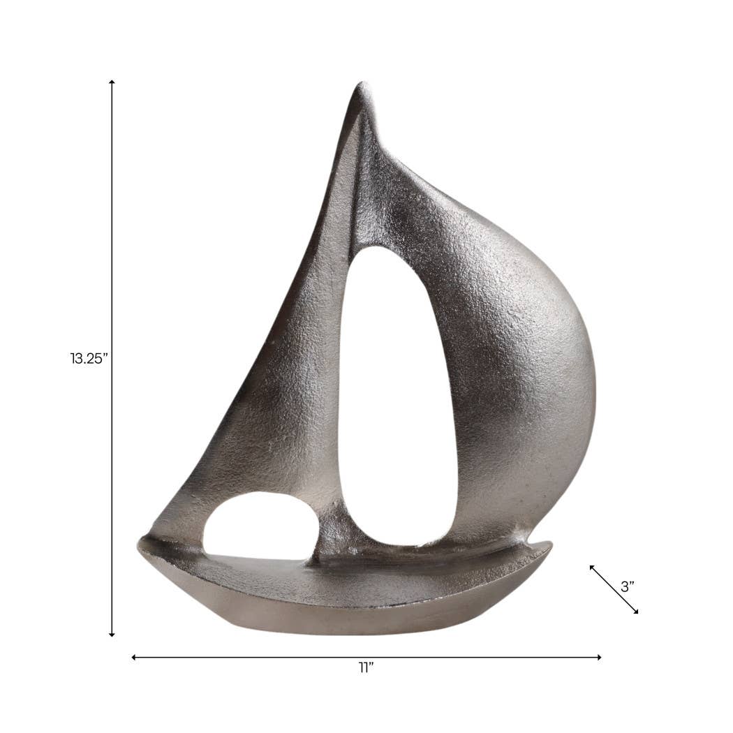 Decorative Sculpture - Silver Metal Modern Sailboat, 13 in.