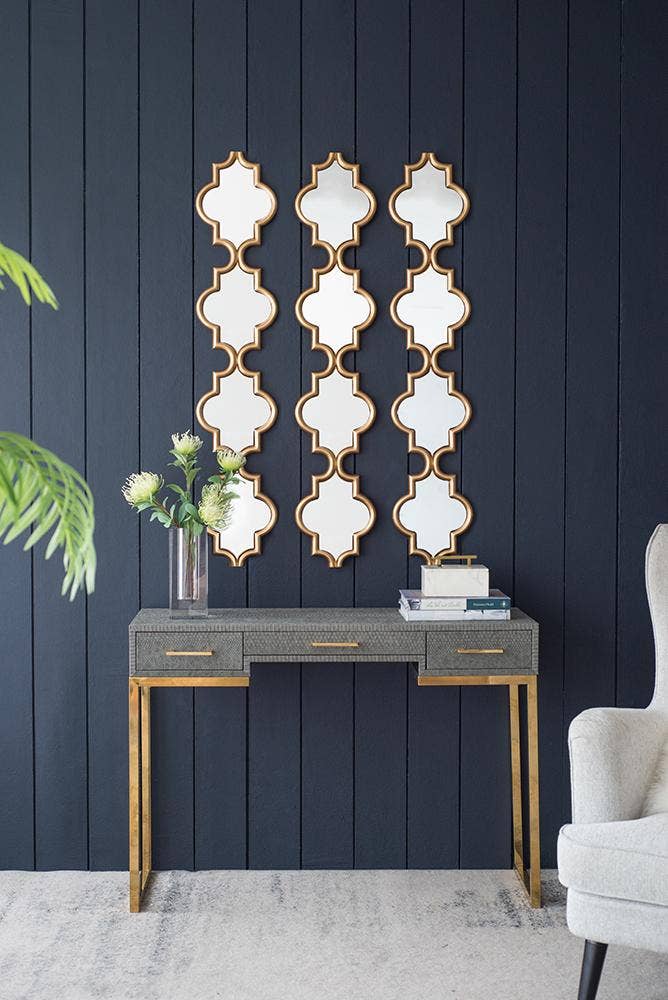 Gold Narrow Four Tiered Wall Mirror