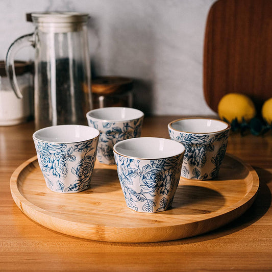 Espresso Beautiful Floral Ceramic Coffee Mugs, Set of 4