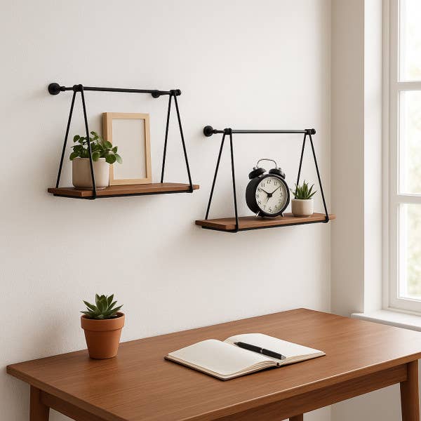 Wall Shelves Set of 2 - Black Wood Swing Like