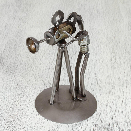 Handmade Rustic Camera Man Iron Statuette