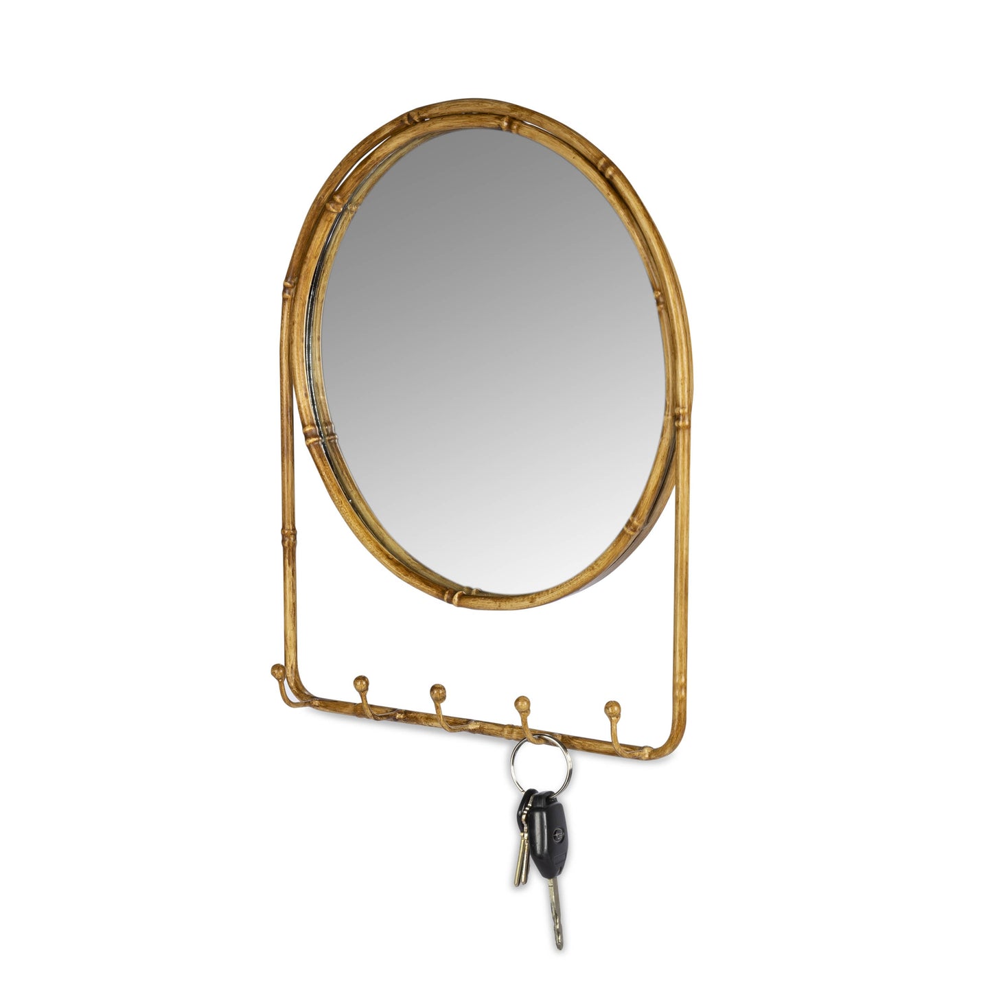 Brown Metal Wall Mirror w/Hooks