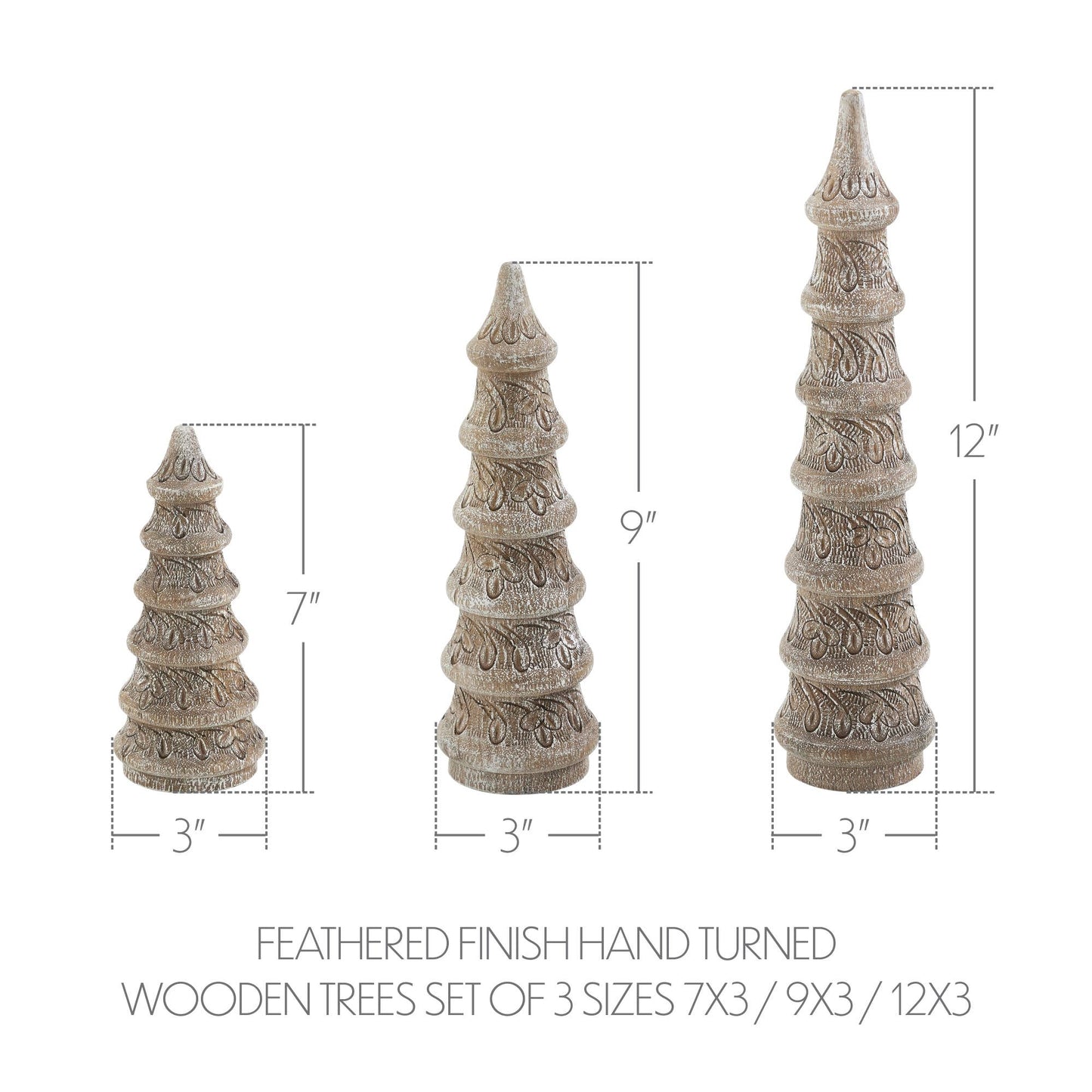 Christmas Cottage Feathered Finish Wood Trees Set of 3