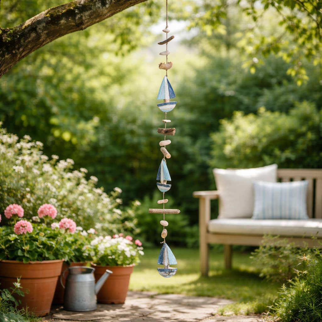 Garland Beads - Blue Wood Hanging Nautical Sailboat