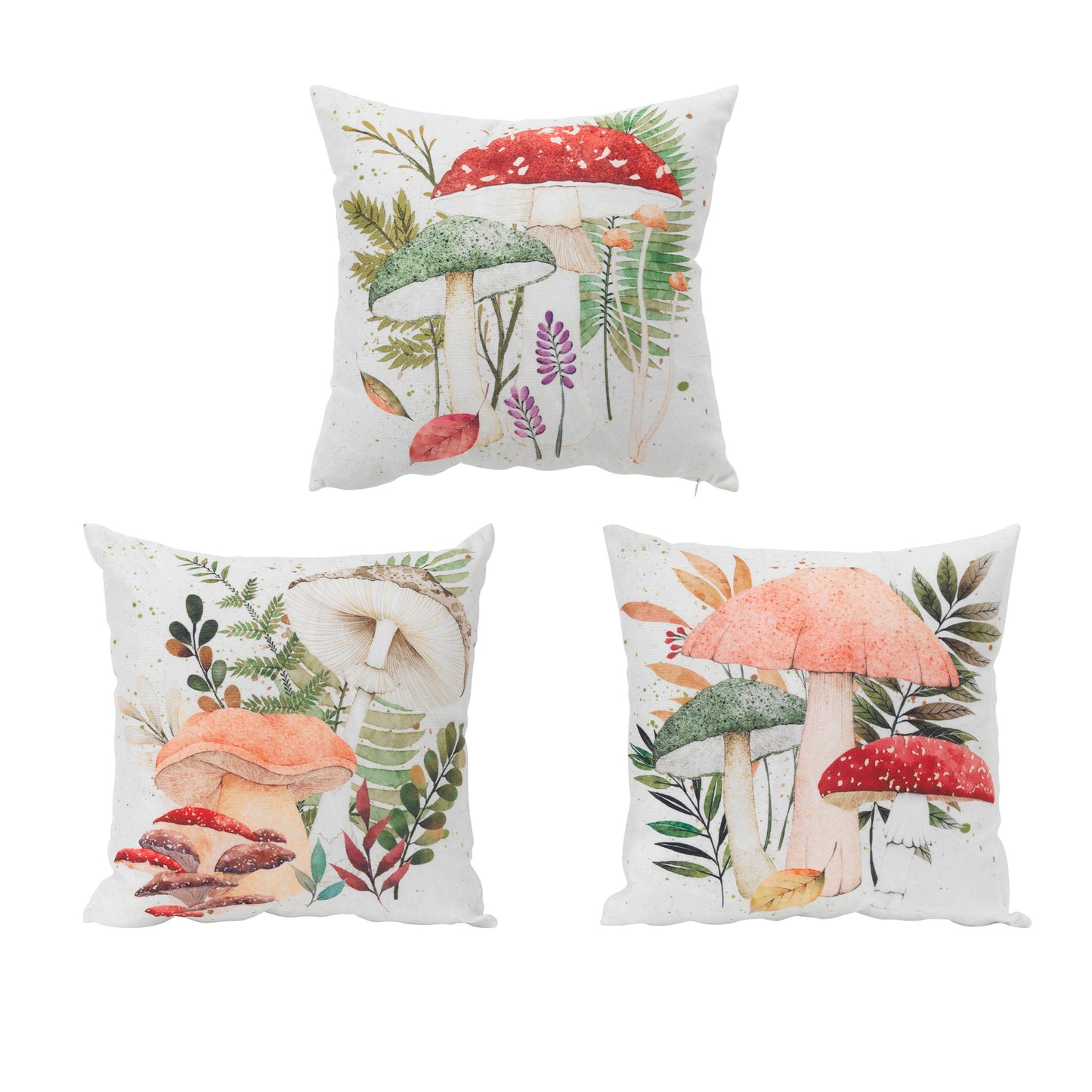 Fabric Mushroom Throw Pillows, Set of 3