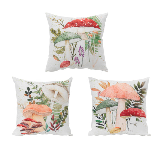 Fabric Mushroom Throw Pillows, Set of 3