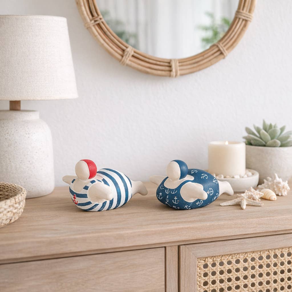 Figurines Set of 2 - Blue Ceramic Bathing Beauties