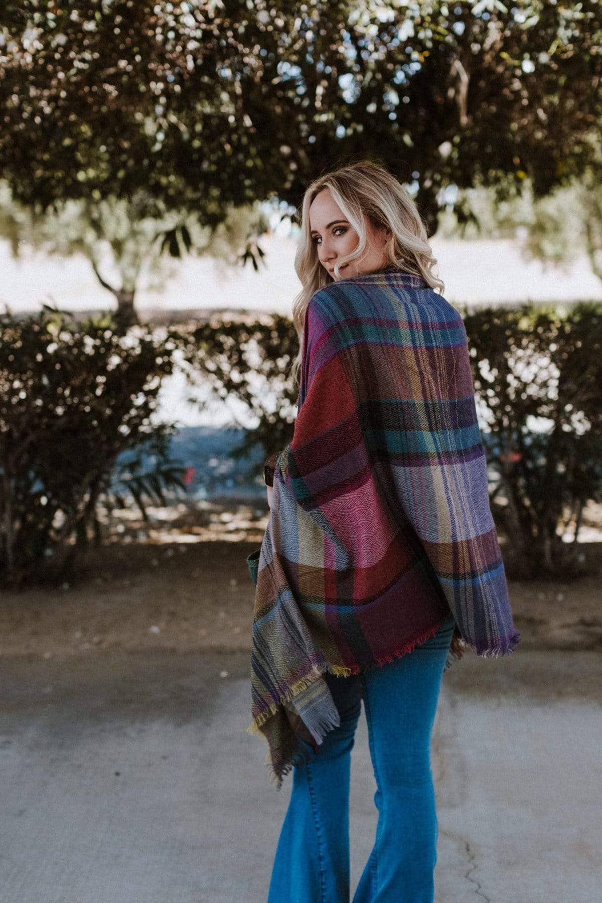 Cozy Plaid Pocket Ruana Wrap